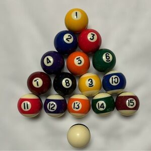 Mini BILLARDS Ball Set 1.5"  Dia Pool Solids Stripes 8 Ball Cue Ball COMPLETE